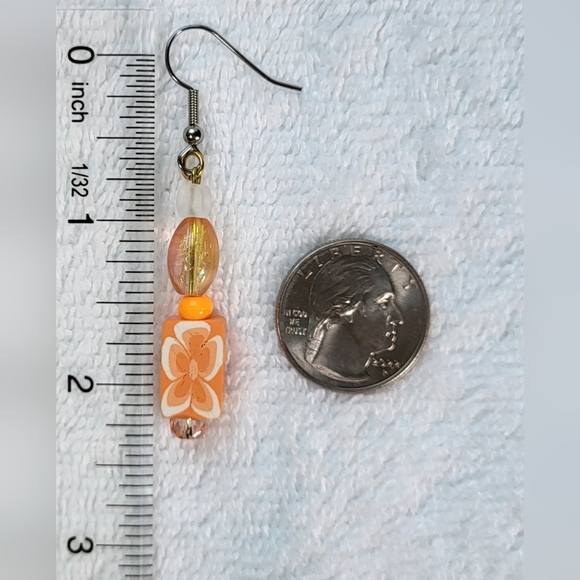 ARTISAN Orange Sherbert Beaded Statement Dangle Earrings / Pierced - Picture 5 of 6